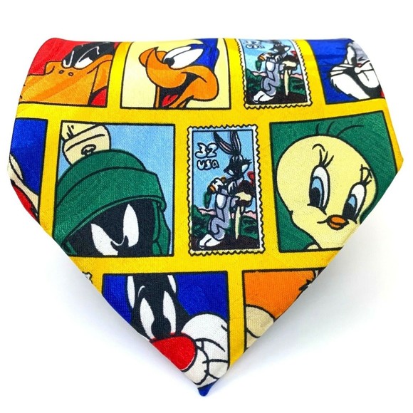 LOONEY TUNES Tie Daffy Duck Bugs Bunny Teetwy Silvester Marvin Taz Silk Necktie - Picture 1 of 11